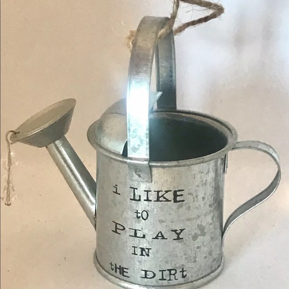 Silver Watering Can “I Like To Play...” Whimsical Tree Ornament Holiday Decor - Picture 4 of 7